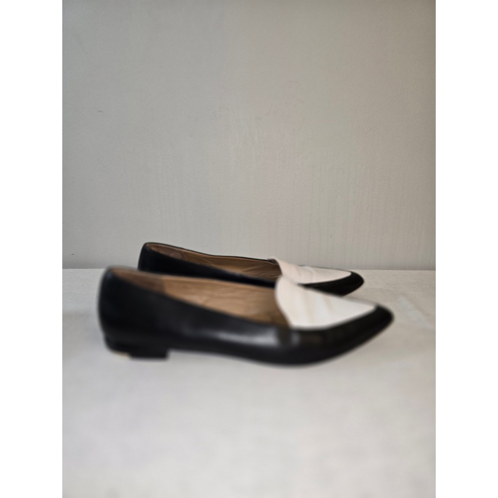 Everlane Womens Pointed Toe Loafers Black White Leather Flats 10 Good